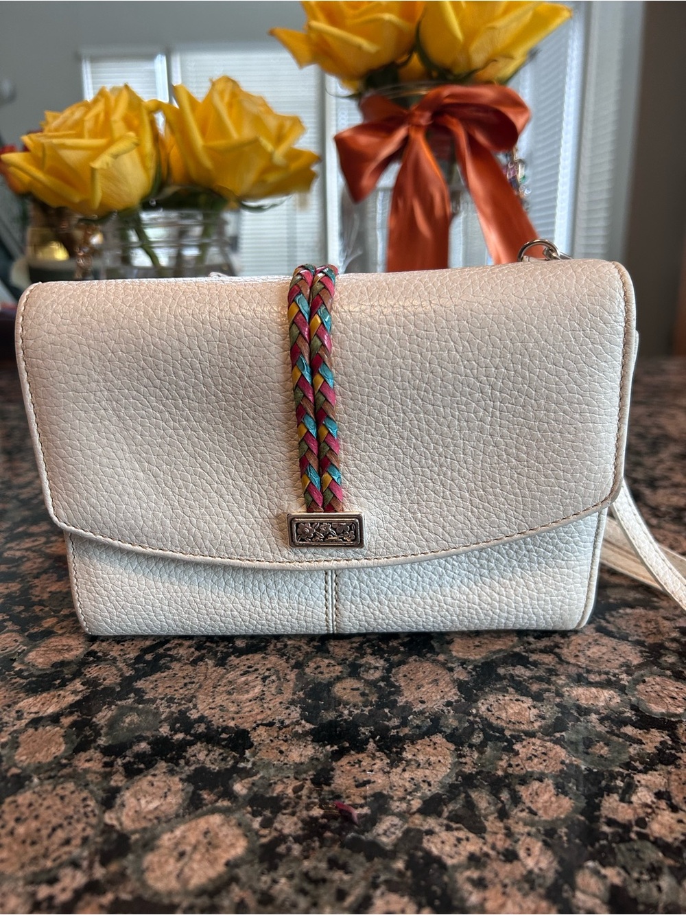 Brighton White Crossbody with Multicolor Braided Accent